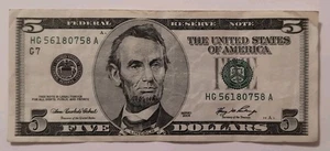 Old Vintage $5 Five Bill (2006) Circulated - Picture 1 of 2