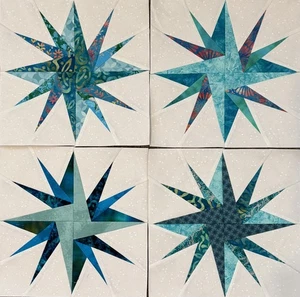 quilt Blocks -4 - 10 1/2” Paper Pieced Star blocks ONEDURRQUILTER - Picture 1 of 1