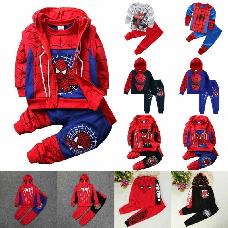 MARKENLOS Jungen Kinder Spiderman Kostüm 2-Teiliges Hoodies Jacke Hose Schlafanzug Pyjama