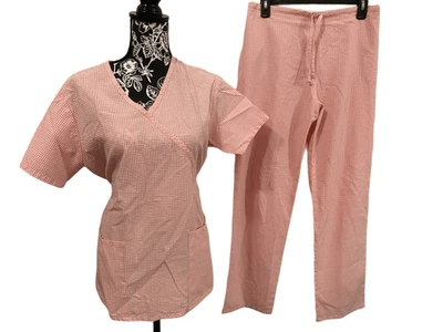 Conjunto de Top Médico y Pantalones a Cuadros Rosa Rosa de Los Ángeles Uniforme Ropa de Trabajo Ocupado Foto 1 de 4