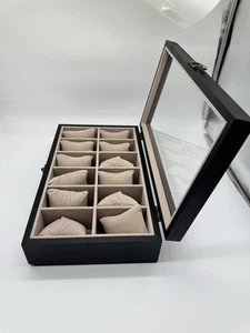 12-Slot Watch Box, Velvet Lined Organizer with Glass Lid, Black Songmics - Picture 1 of 4