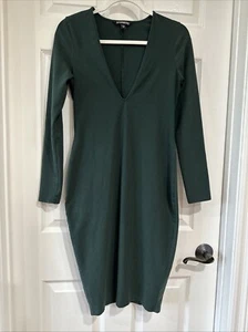 Express Damen MED Langarm Pullover Kontur Kleid Knielang Grün EUC - Bild 1 von 5