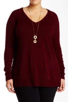 Sweet Romeo Women's V-Neck Long Sleeve Sweater Wine Plus Size 3X 1133 - Image 1 of 2