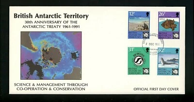 Postal History FDC#180-183 British Antarctic Territory 1991 Science Conservation - Image 1 of 2