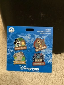 Disney Parks Magic Kingdom Lands Booster Trading Pin Set of 4 Mickey Stitch NEW - Picture 1 of 1
