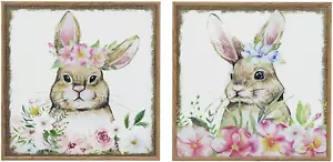 Framed Easter Canvas Wall Art Decor, 12X12 Inch Easter Bunny Pictures Wall Decor - Picture 1 of 12