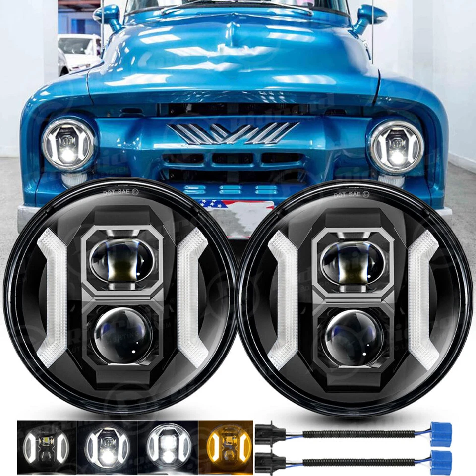 Faróis de LED redondos de 7 polegadas halo DRL para 1953-1977 Ford F-100 F-250 F-350 Pickup - Imagem 1 de 4