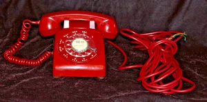 Vtg Bell Systems Western Electric Red Rotary Dial Phone 500 C/D LONG Cord #20 - Picture 1 of 5