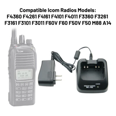 BC-152 Rapid Charger For ICOM IC-F50 IC-61 IC-F50V IC-F60 IC-F60V IC-V85 Radio - Image 1 of 4