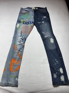 FWRD Distressed Acid Wash Skinny Light Wash Skater Urban Patch Jeans 34x32 - Bild 1 von 10
