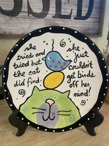 With Love Joanne Delomba Round 10” Plate Hand Crafted Lotus Fab Cat ~RARE FIND~ - Picture 1 of 6