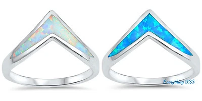 Sterling Silver 925 PRETTY POINTED V-SHAPE DESIGN LAB OPAL STONE RINGS SIZES4-12 - Image 1 of 2