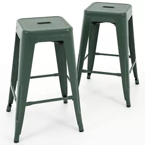 Set of 2 Counter Height Bar Stools 24" Backless Metal Barstool Indoor Outdoor - Picture 1 of 8