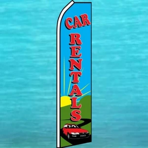 CAR RENTALS FLUTTER FLAG Tall Curved Feather Swooper Advertising Banner Ad Sign - Picture 1 of 5