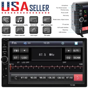 7" Double 2 Din Car MP5 Player Bluetooth Touch Screen Stereo Radio Audio Mrrior - Picture 1 of 18