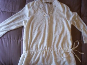 NEW Ivory Vanilla LINED PEPLUM WOMEN'S BLING BLOUSE SHIRT - Valerie Stevens XL - Picture 1 of 12