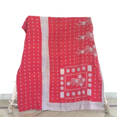 Indian Vintage Kantha Throw Twin Quilt Handmade Adults Bedding Ralli Gudri 1 Pc - Image 1 of 2