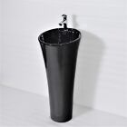 Ceramic Pedestal Free Standing Unique Round Wash Basin For Bathroom Black