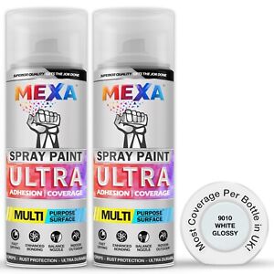 Mexa Spray Paint | White Glossy | 2 x 400ml | Double Pack | Most Coverage
