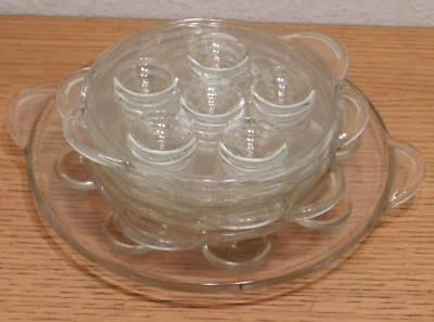 vintage LOT PYREX SEDLEX de service à ESCARGOT 1 plat 5 ASSIETTE en VERRE FRANCE - Photo 1/4