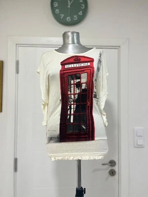 Silvian Heach Blouse Batwing Sleeves Telephone Booth Graphic Size Small EUC Rare - Image 1 of 4