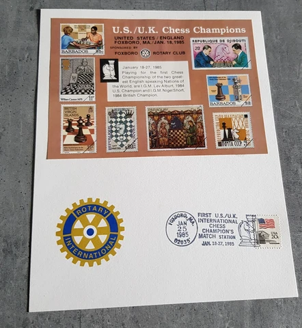 UNITED STATES SPECIAL CARTON FIRST INTERNATIONAL CHESS &ROTARY INTERNATIONAL Cover