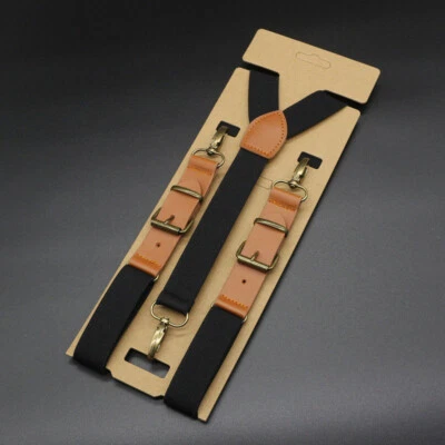 Men's Suspenders Y Back Adjustable Leather Elastic Y-Shaped Hooks Pants Braces - Image 1 of 4