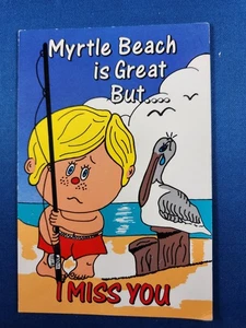 Postcard Myrtle Beach South Carolina Child Fishing Pelican Miss You Posted 1995 - Picture 1 of 2