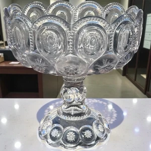 Antique 1888 EAPG Adams Clear Palace Moon & Stars Open Compote Footed Bowl 10.5" - Picture 1 of 11
