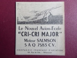 4/1949 PUBCOMPAGNIE FRANCAISE D'AVIATION CRI-CRI MAJOR MOTEUR SALMSON F-WEAN AD - Picture 1 of 1