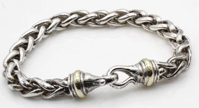 Brazalete David Yurman de plata esterlina 14k clásico cadena trigo 7 pulgadas D-354 Foto 1 de 4