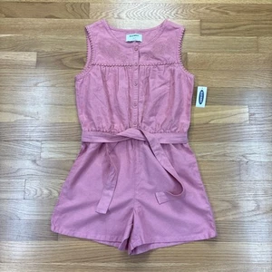 NWT Girls Old Navy Romper Shorts Tank Top Size Large Pink Embroidered One Piece - Picture 1 of 7