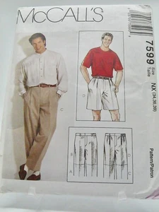 Mens Sewing Pattern Waist Size 34-39 Pants, Shorts With or Without Pleats Uncut - Picture 1 of 2