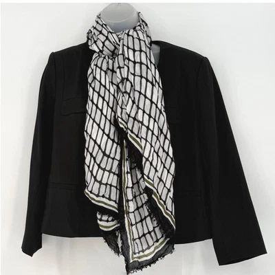 Ann Taylor Loft 围巾黑色白色几何图案人造丝轻便柔软 92-31 — 第 1/4 张图片