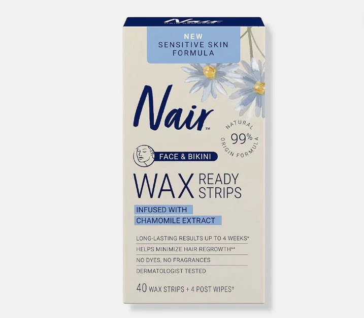 Nair Hair Remover Wax Ready-Strips for Face & Bikini, Sensitive Skin 40 Ct New - Image 1 of 1