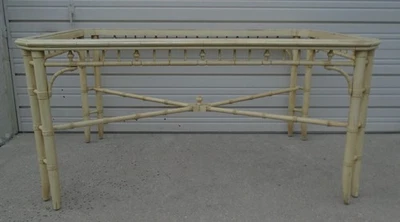 Mesa de comedor de bambú sintético doble pata Chippendale Regency Chinoiserie calado Foto 1 de 4