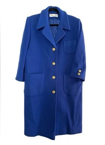 Vintage Christian Dior Blue Wool Coat Women's Size 12 With CD Insignia Buttons - Picture 1 of 8