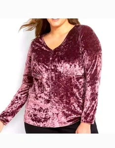 Top da lavoro morbido Lane Bryant bordeaux velluto schiacciato scollo a V taglia 22/24 vacanza - Foto 1 di 5