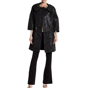 VERTIGO PARIS | Black Double Breasted Novelty Trench Coat Jacket Size Small - Picture 1 of 15