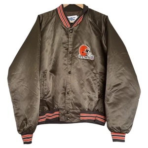 VTG Cleveland Browns Chalk Line Satin Jacket Snap Men's XL Brown Made in USA - Picture 1 of 8