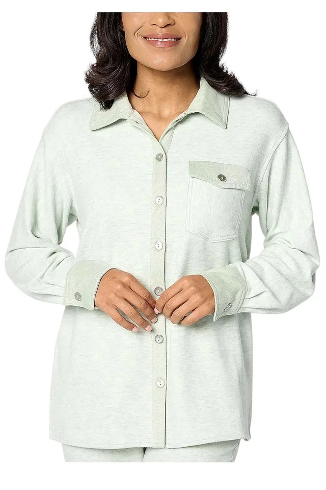 Isaac Mizrahi Live! Chaqueta camisa relajada para mujer con bolsillo como nueva niebla Foto 1 de 1