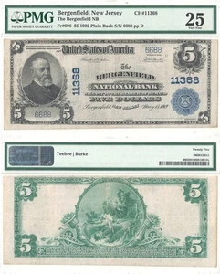 1902 $5 Bergenfield, New Jersey Charter 11368 PMG VF-25 - Picture 1 of 1