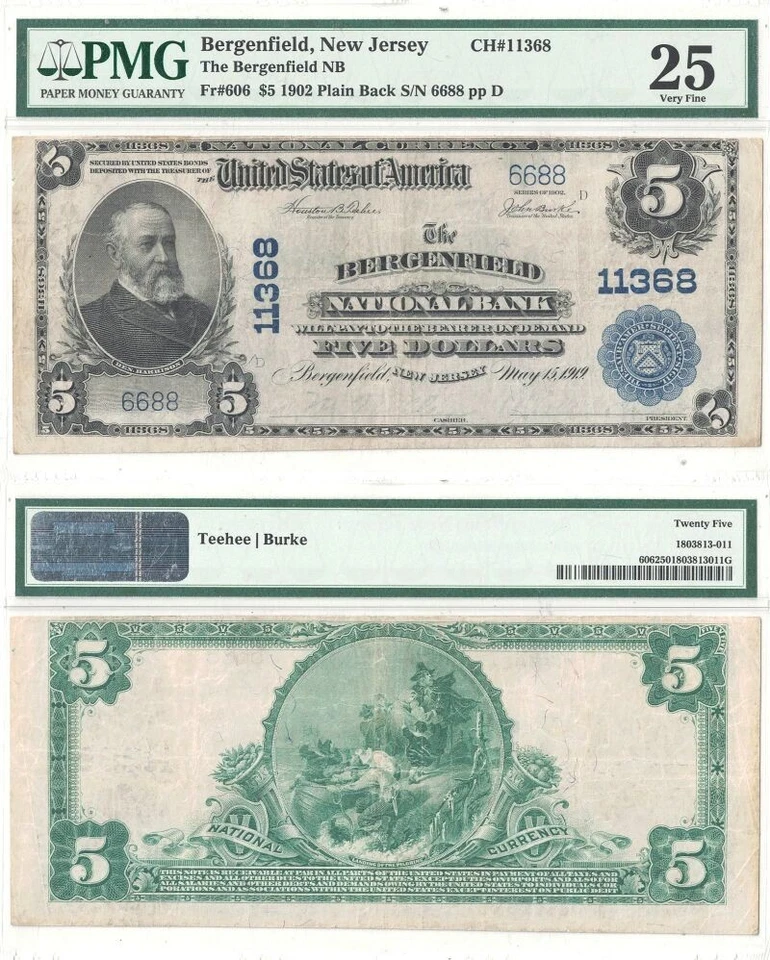 1902 $5 Bergenfield, New Jersey Charter 11368 PMG VF-25 - Image 1 of 1