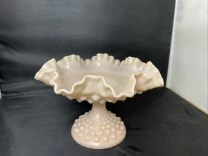 Vintage Fenton Pink Rose Pastel Milk Glass Hobnail Pedestal Compote Candy Dish - Picture 1 of 13