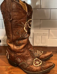 OLD GRINGO 6.5 B Brown Floral Boho Embroidered Cowgirl Boots EUC - Picture 1 of 9