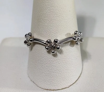 Sterling Silver Size11 Thumb Index Ring Forget-Me-Nots Triple Flower V wishbone  - Image 1 of 4