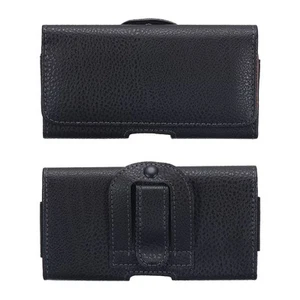 Phone Belt Holder for 4.7" Phone Horizontal Grain Leather Black - Zdjęcie 1 z 7