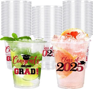 50Pcs 12Oz Graduation Disposable Cups Class of 2025 Plastic Party Cups Congrats - Picture 1 of 7