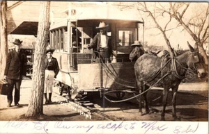MATAMORES, MEXICO - HORSE DRAWN TRAM & PASSENGERS - 1907 REAL PHOTO POSTCARD - Picture 1 of 2