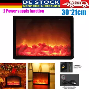 DEU LED Kaminlaterne 30x21cm Kamin Feuer künstlich m. Flammen Effekt Weihnachten - Bild 1 von 24